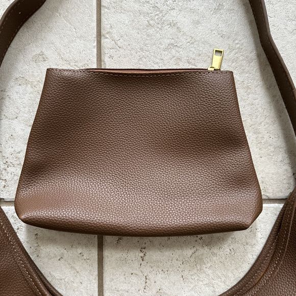 Women's Brown Tote Purse Handbag Faux Leather w/ Makeup Cosmetics Bag - Picture 3 of 16